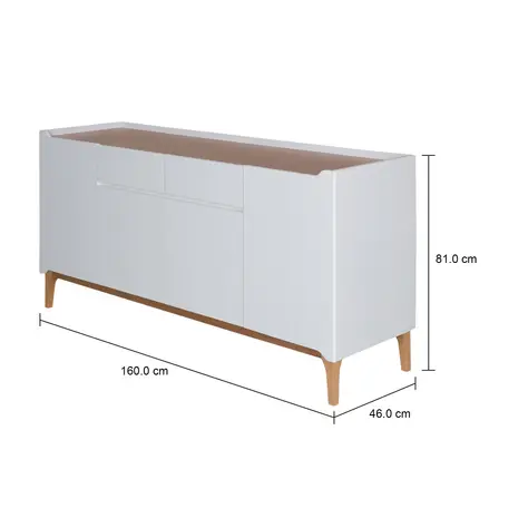 Imagem com medidas do produto BUFFET 4 PORTAS/2 GAVETAS 1,60 M X 47 CM PILARES