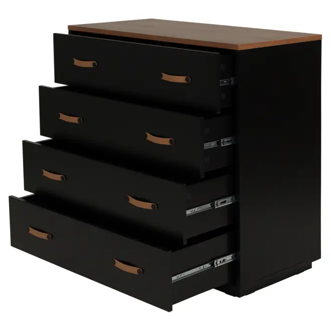 CÔMODA 4 GAVETAS 90 CM X 43 CM PELICANO - PRETO/NOZES - Foto 3