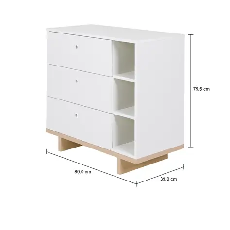 Imagem com medidas do produto CÔMODA 3 GAVETAS 80 CM X 39 CM STAND