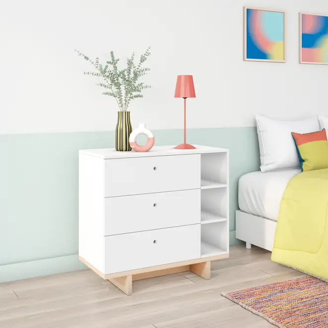 CÔMODA 3 GAVETAS 80 CM X 39 CM STAND - BRANCO/NATURAL WASHED - Foto 11