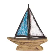 ADORNO MESA BARCO 16 CM BAÍA - PAULOWNIA/AZUL CLARO - Foto 1