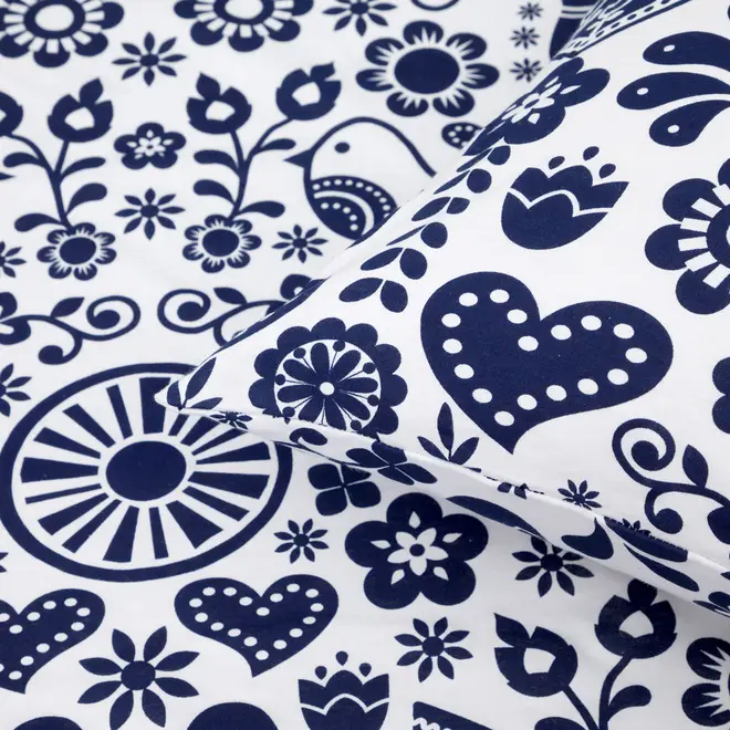 LENÇOL DE CASAL E QUEEN 2,40 M X 2,50 M FOLKSY - AZUL ESCURO/BRANCO - Foto 4