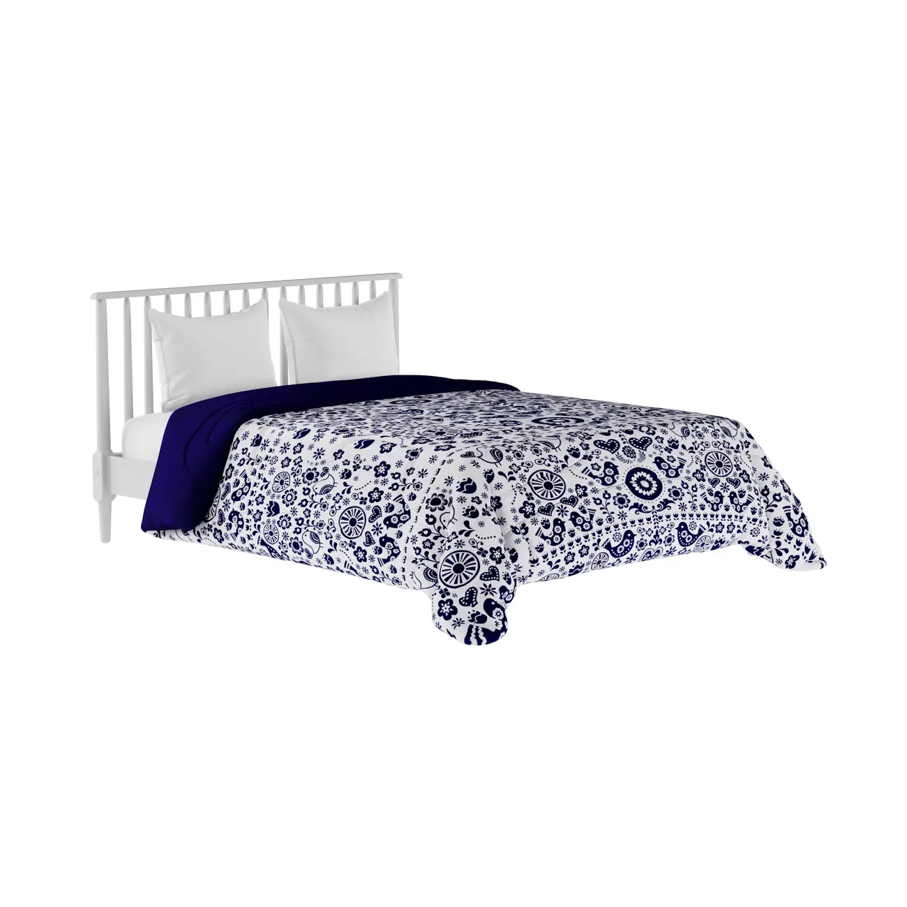 EDREDOM DE CASAL E QUEEN 2,40 M X 2,50 M FOLKSY - AZUL ESCURO/BRANCO - Foto 9