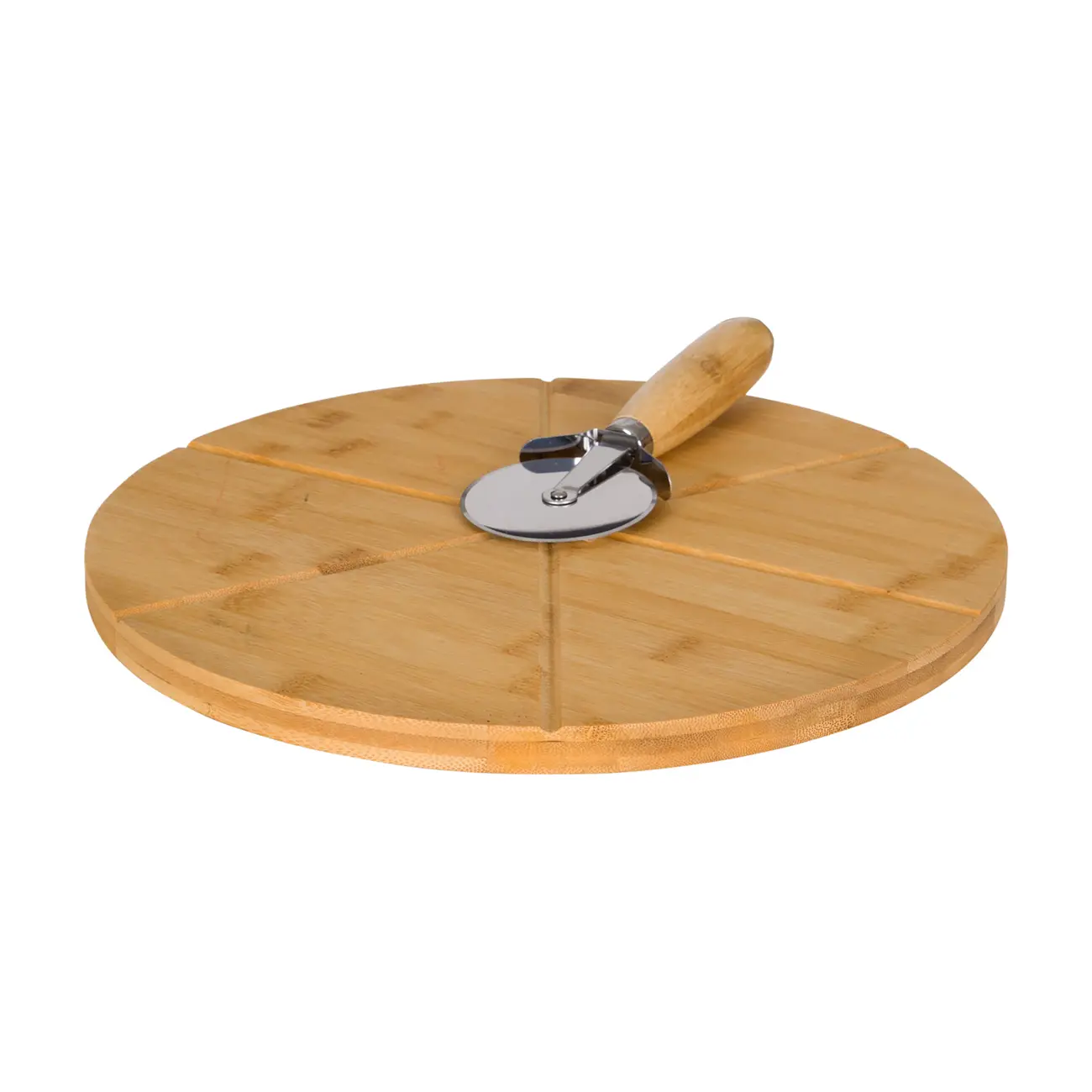 TÁBUA PIZZA COM CORTADOR BAMBOO - BAMBU/INOX - Foto 1