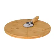 TÁBUA PIZZA COM CORTADOR BAMBOO - BAMBU/INOX - Foto 1