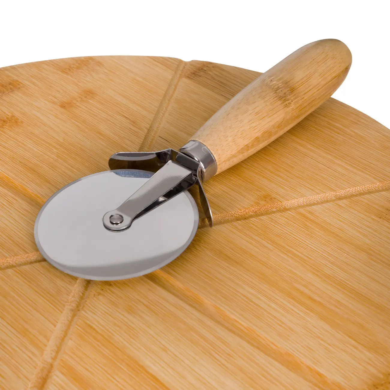 TÁBUA PIZZA COM CORTADOR BAMBOO - BAMBU/INOX - Foto 3