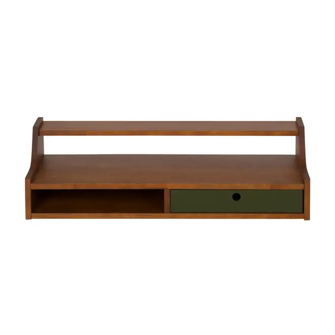 PRATELEIRA COM NICHO 1 GAVETA 25 CM X 90 CM X 32 CM NORMA - NOZES/MUSGO - Foto 1