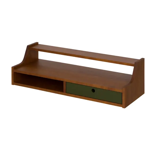 PRATELEIRA COM NICHO 1 GAVETA 25 CM X 90 CM X 32 CM NORMA - NOZES/MUSGO - Foto 2