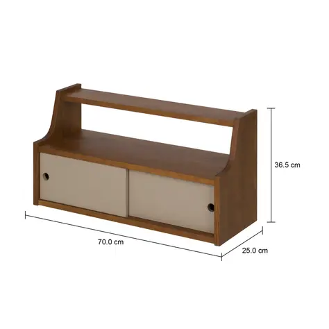 Imagem com medidas do produto PRATELEIRA COM 2 PORTAS DE CORRER 36 CM X 70 CM X 25 CM NORMA