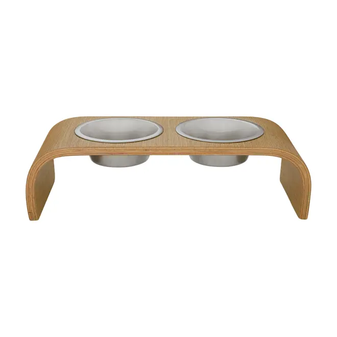 COMEDOURO BEBEDOURO COM SUPORTE P BEND - CARVALHO/INOX - Foto 1