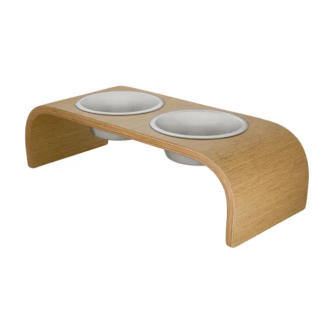 COMEDOURO BEBEDOURO COM SUPORTE M BEND - CARVALHO/INOX - Foto 2