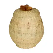 CESTO COM TAMPA 30 CM X 27 CM X 27 CM BURITI - FIBRA CLARA/TERRACOTA - Foto 1