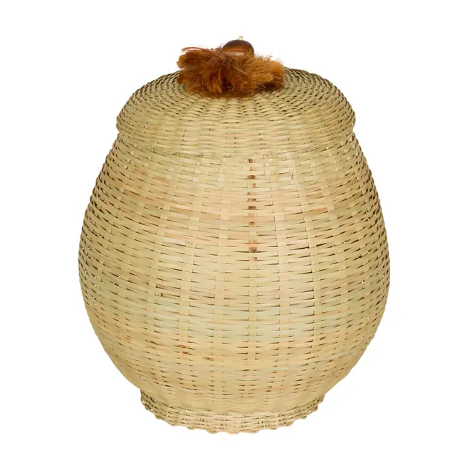 CESTO COM TAMPA 30 CM X 27 CM X 27 CM BURITI - FIBRA CLARA/TERRACOTA - Foto 1