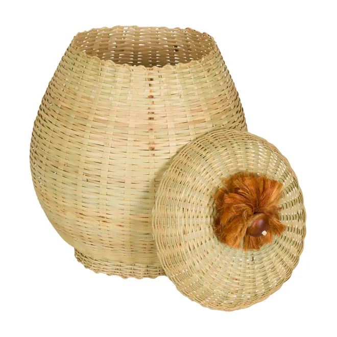 CESTO COM TAMPA 30 CM X 27 CM X 27 CM BURITI - FIBRA CLARA/TERRACOTA - Foto 2