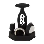 KIT PARA VINHO COM 4 PEÇAS CORTÊS - PRETO/CROMADO - Foto 1