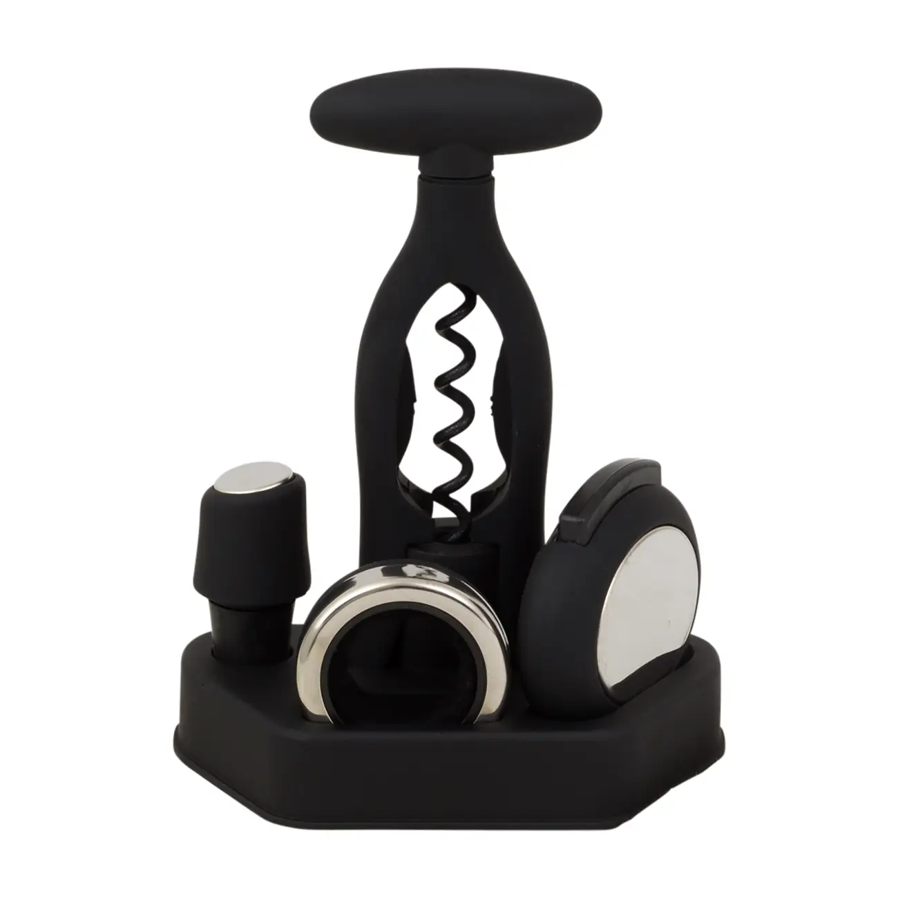 KIT PARA VINHO COM 4 PEÇAS CORTÊS - PRETO/CROMADO - Foto 1
