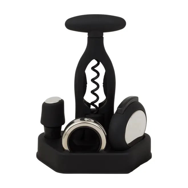 KIT PARA VINHO COM 4 PEÇAS CORTÊS - PRETO/CROMADO - Foto 1