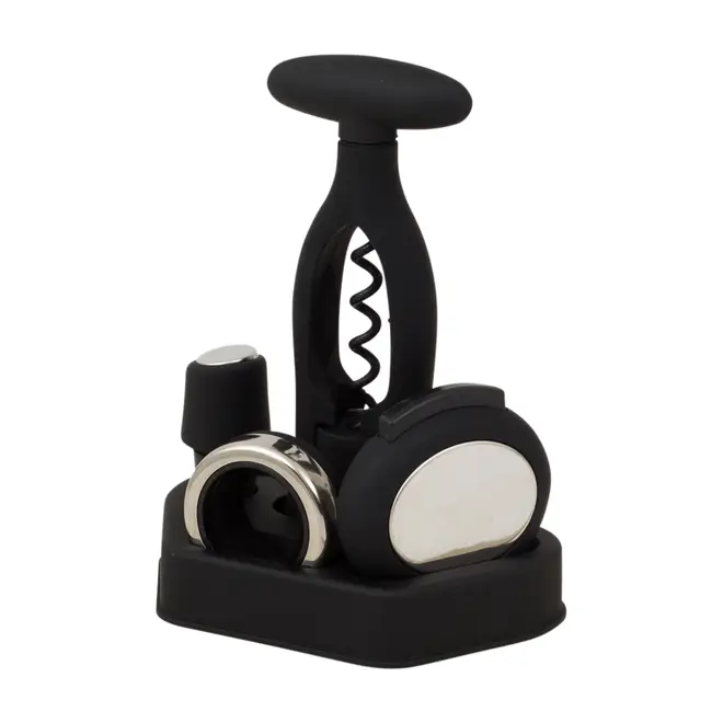 KIT PARA VINHO COM 4 PEÇAS CORTÊS - PRETO/CROMADO - Foto 3