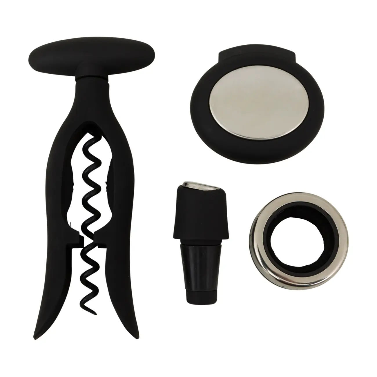 KIT PARA VINHO COM 4 PEÇAS CORTÊS - PRETO/CROMADO - Foto 4