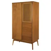 GUARDA-ROUPA DE SOLTEIRO 2 PORTAS/4 GAVETAS COM PALHINHA ARES - NOZES/FIBRA CLARA - Foto 3