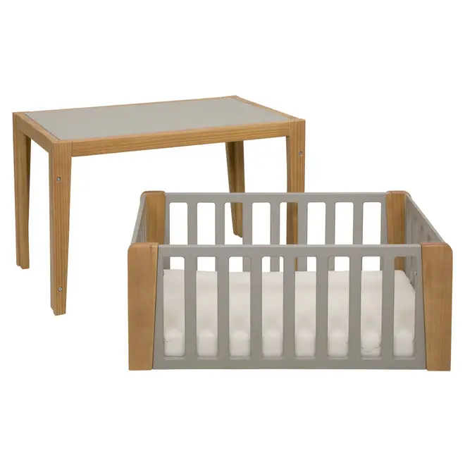 MINIBERÇO 47 CM 3 EM 1 - BERÇO MESA INFANTIL CAIXA ORGANIZADOR PICOLÉ - CINZA/TAUARI - Foto 2