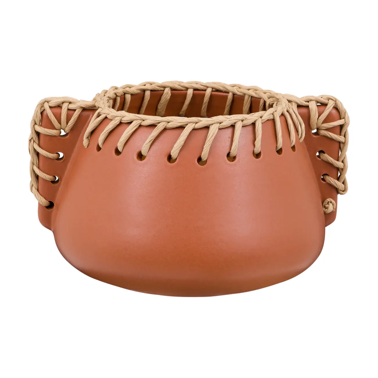 VASO DECORATIVO 13 CM CROCHETANDO - TERRACOTA/FIBRA CLARA - Foto 1