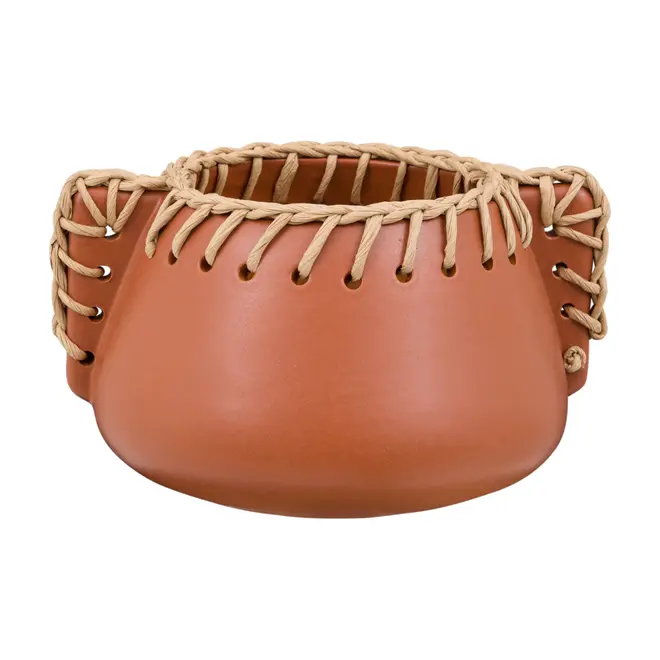 VASO DECORATIVO 13 CM CROCHETANDO - TERRACOTA/FIBRA CLARA - Foto 1