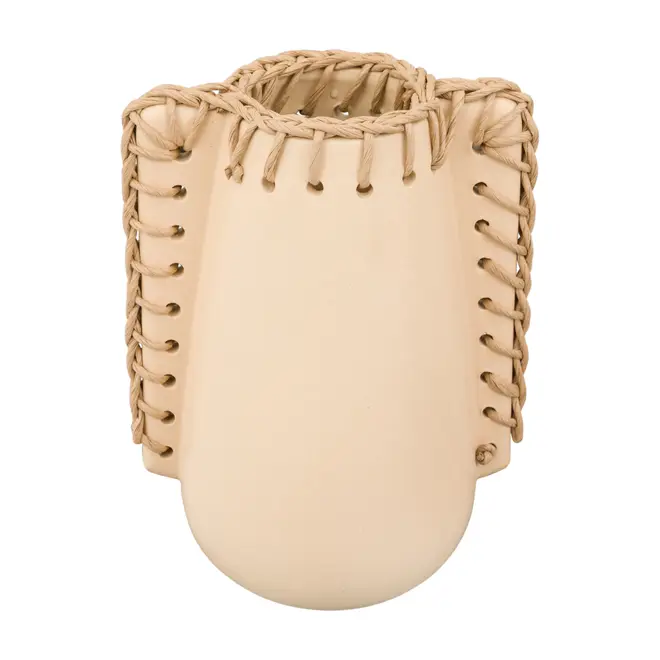 VASO DECORATIVO 24 CM CROCHETANDO - AREIA/FIBRA CLARA - Foto 1