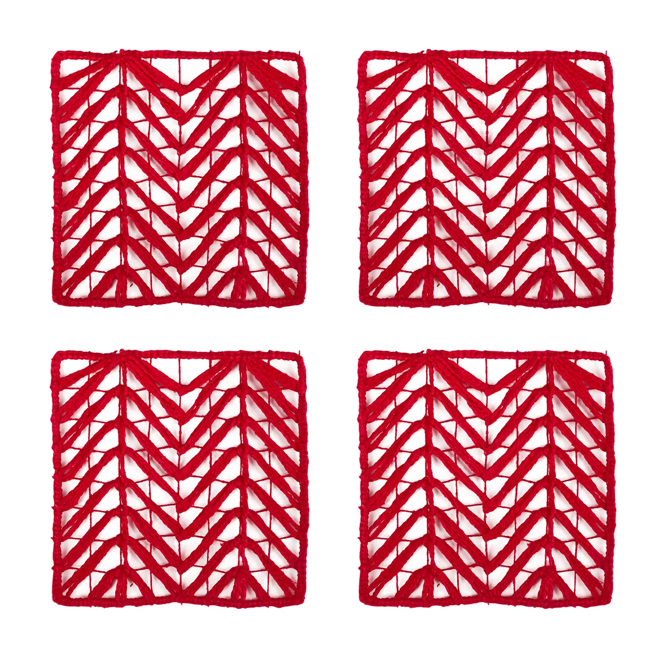 PORTA-COPOS CONJUNTO 4 PEÇAS BORDADO FILÉ - VERMELHO - Foto 3