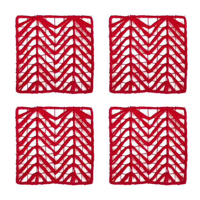 PORTA-COPOS CONJUNTO 4 PEÇAS BORDADO FILÉ - VERMELHO - Foto 3
