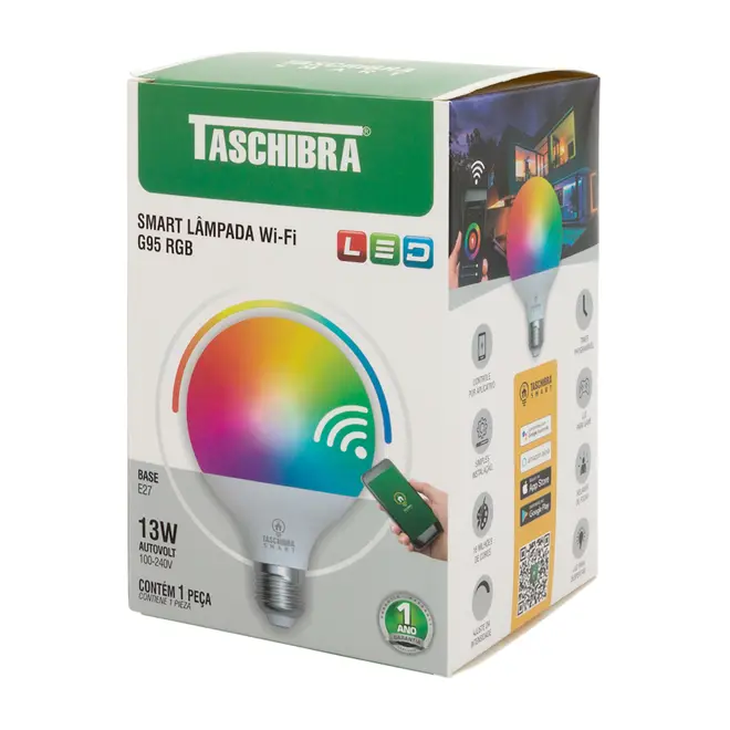 LÂMPADA INTELIGENTE RGB G95 E27 13W 127 220V TASCHIBRA - BRANCO/MULTICOR - Foto 2