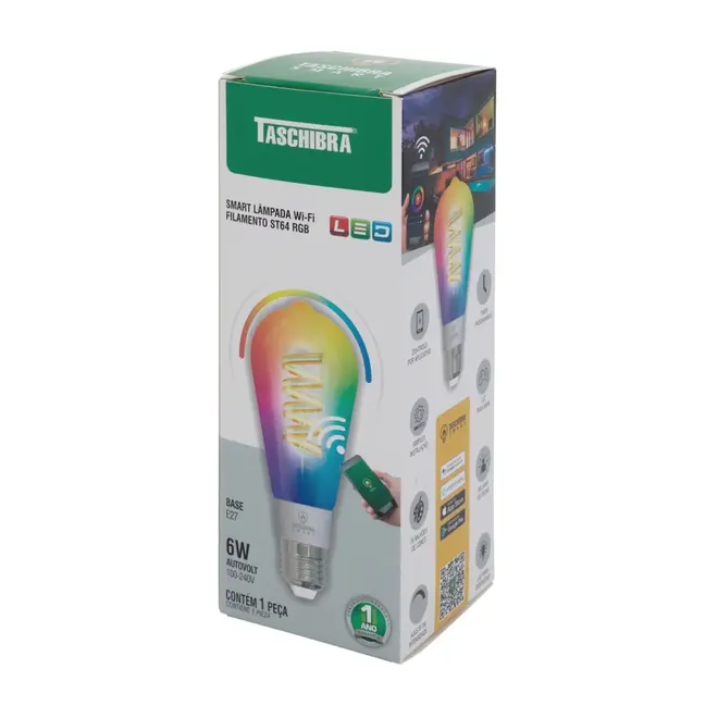 LÂMPADA FILAMENTO RGB E27 6W ST64 127 220V TASCHIBRA - BRANCO/MULTICOR - Foto 2