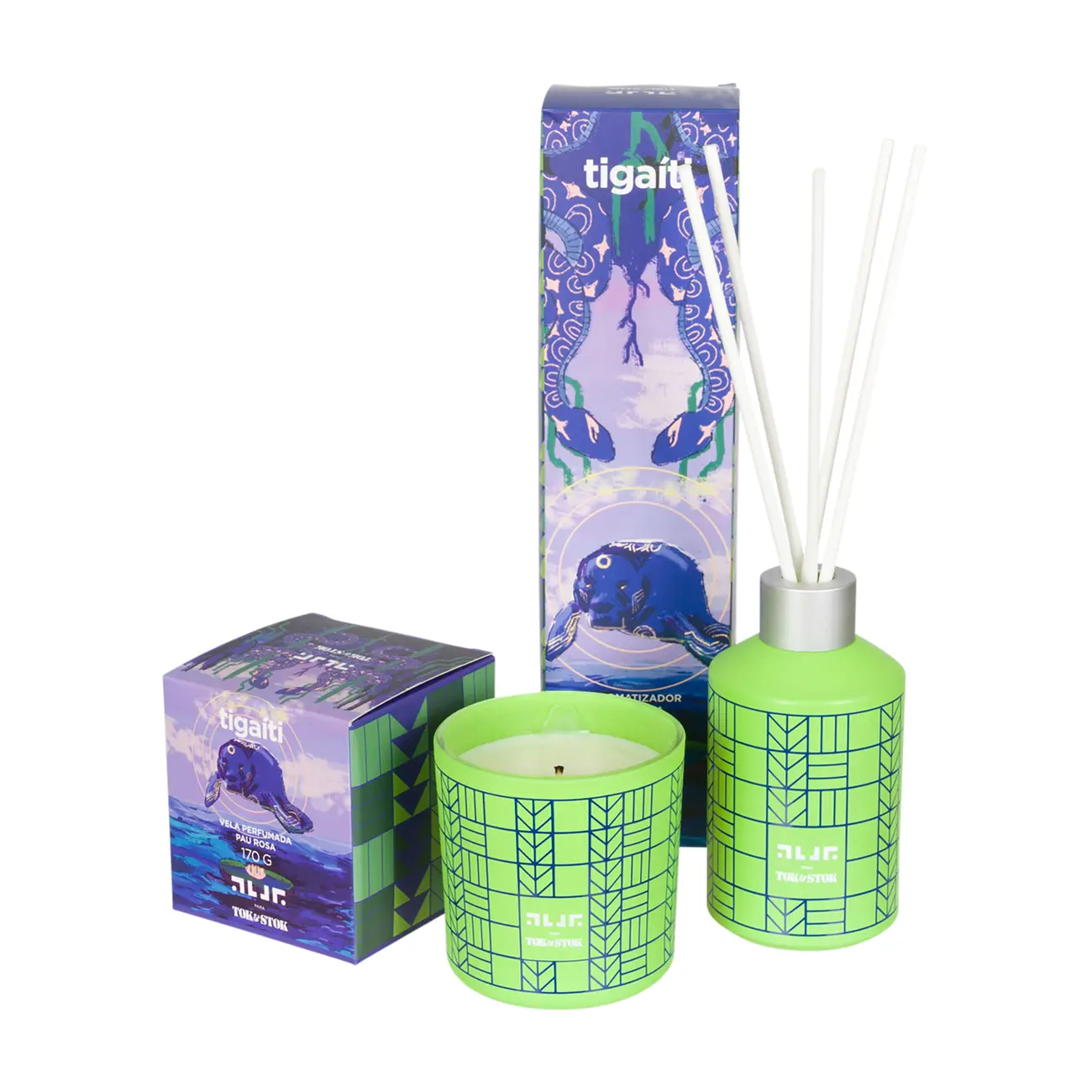 VELA PERFUMADA POTE PAU ROSA TIGAÍTI - VERDE/AZUL - Foto 5