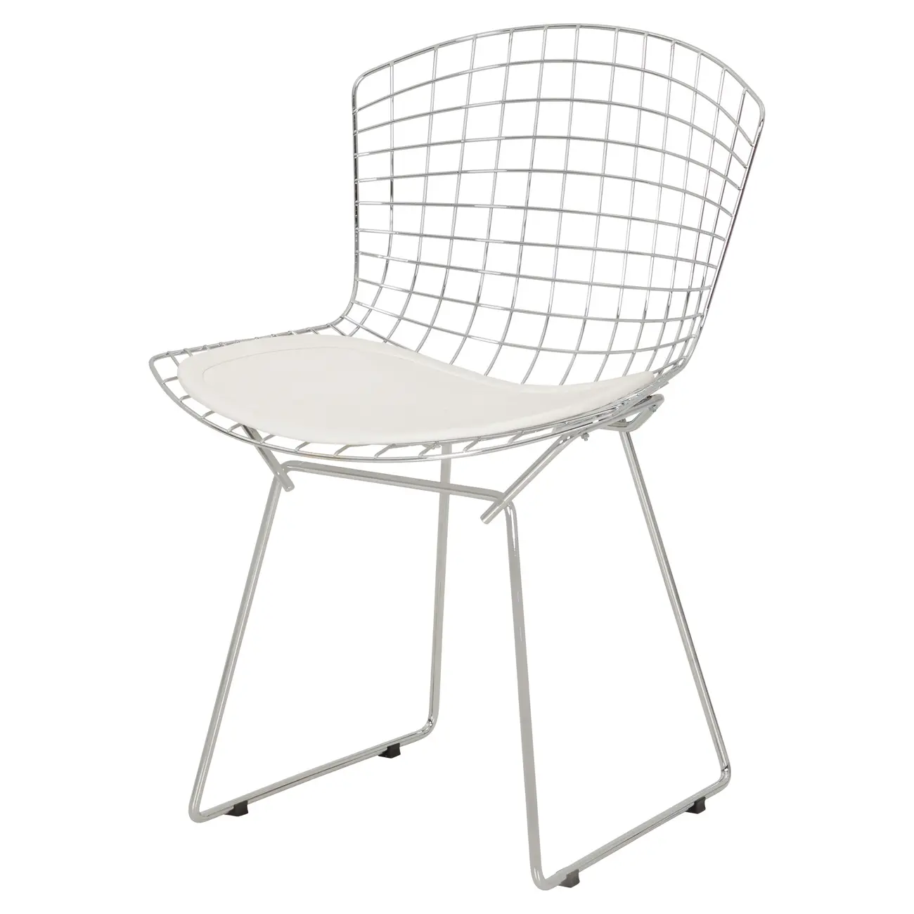 CADEIRA DE JANTAR COM ALMOFADA BERTOIA - CROMADO/BRANCO - Foto 1