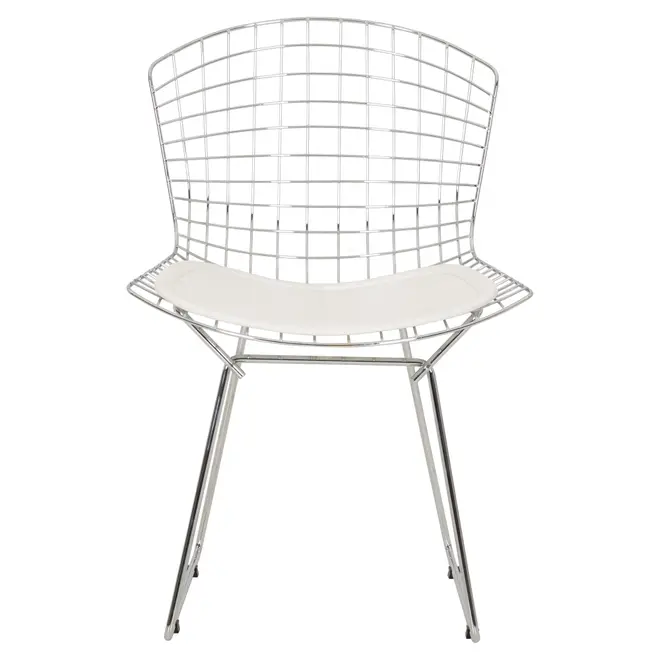 CADEIRA DE JANTAR COM ALMOFADA BERTOIA - CROMADO/BRANCO - Foto 2