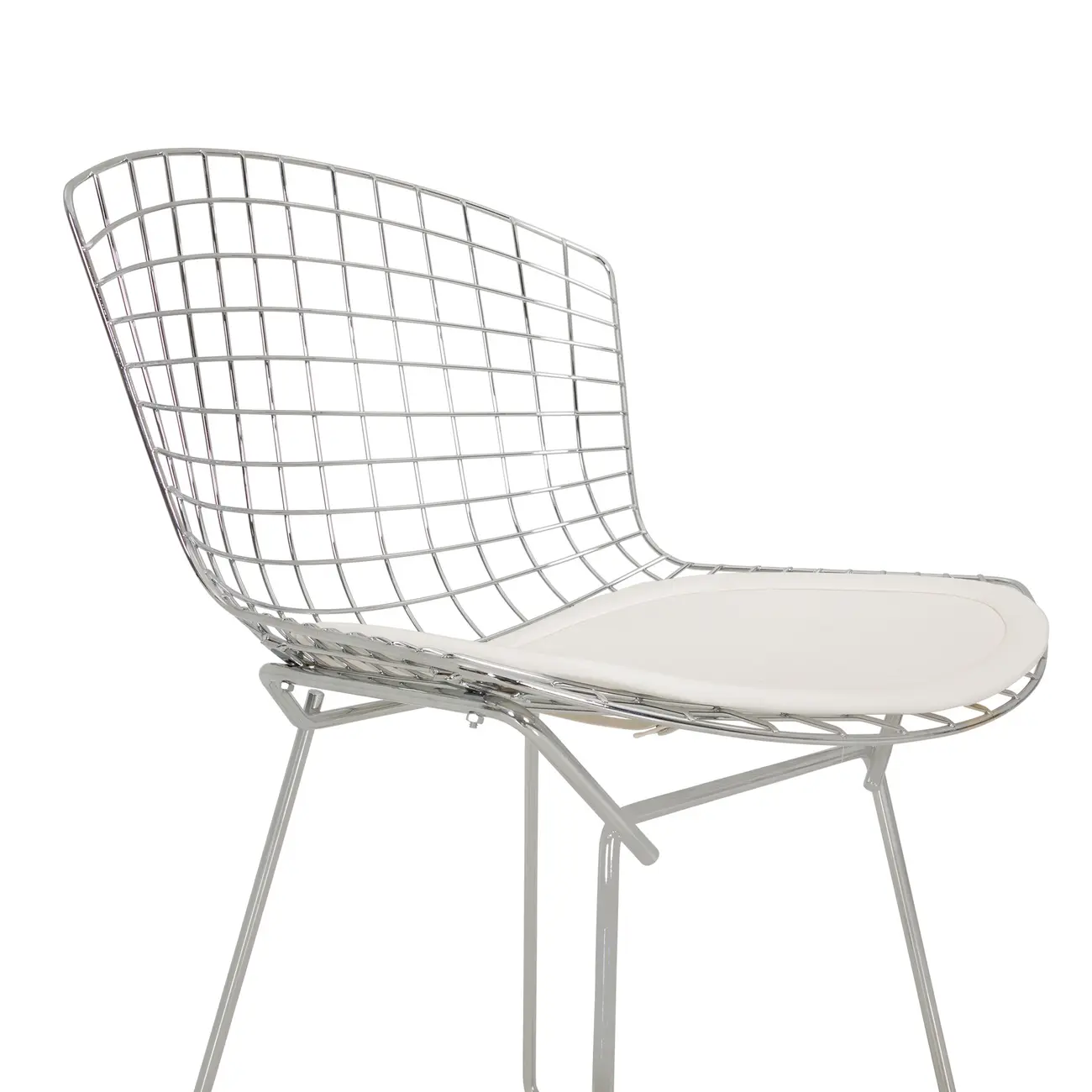 CADEIRA DE JANTAR COM ALMOFADA BERTOIA - CROMADO/BRANCO - Foto 5