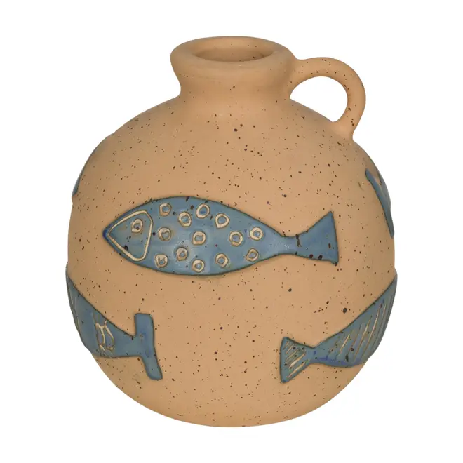VASO JARRA DECORATIVO 18 CM PURANGY - ARGILA CRUA/AZUL HISTÓRICO - Foto 1
