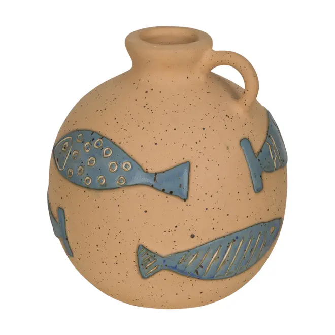 VASO JARRA DECORATIVO 18 CM PURANGY - ARGILA CRUA/AZUL HISTÓRICO - Foto 2