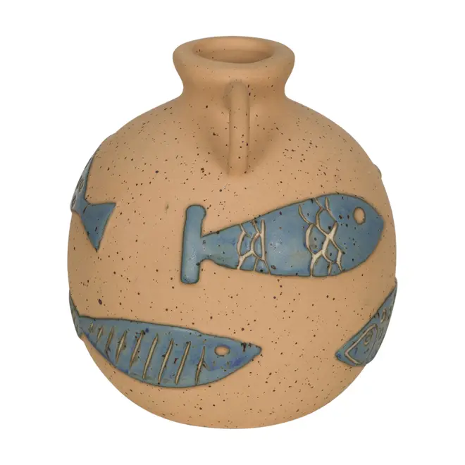 VASO JARRA DECORATIVO 18 CM PURANGY - ARGILA CRUA/AZUL HISTÓRICO - Foto 3