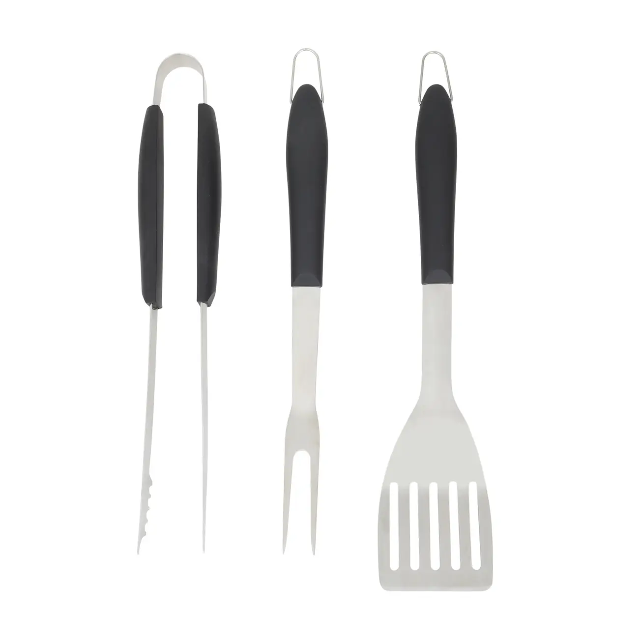 KIT UTENSÍLIOS PARA CHURRASCO 3 PEÇAS O CHURRASQUEIRO - INOX/PRETO - Foto 1