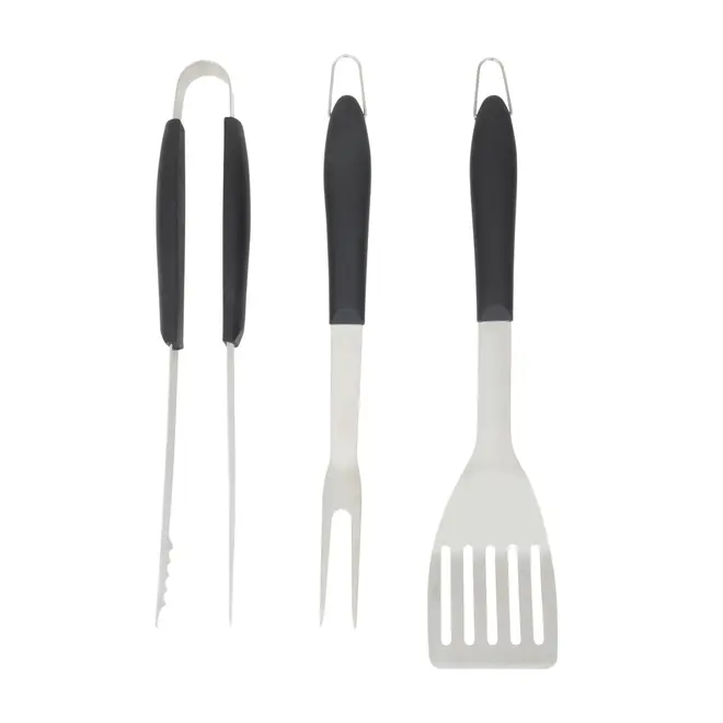 KIT UTENSÍLIOS PARA CHURRASCO 3 PEÇAS O CHURRASQUEIRO - INOX/PRETO - Foto 1