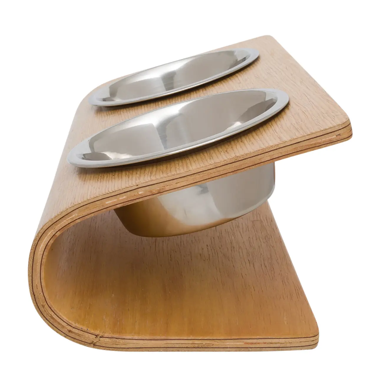 COMEDOURO BEBEDOURO ERGONÔMICO M BEND UP - INOX/CARVALHO - Foto 3