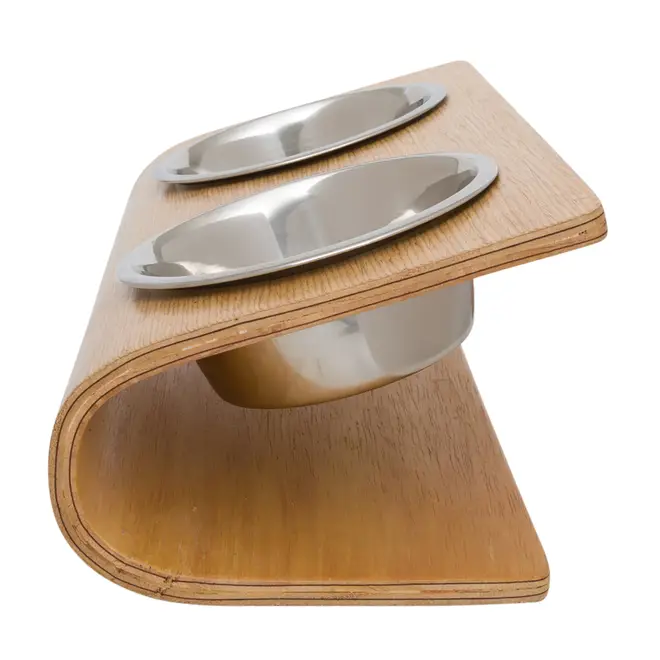 COMEDOURO BEBEDOURO ERGONÔMICO M BEND UP - INOX/CARVALHO - Foto 3