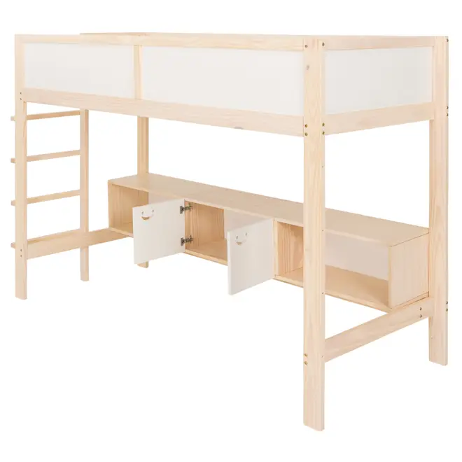 CAMA SISTEMA DE QUARTO INTEGRADO COM ESCRIVANINHA E ESCADA PÉ COM PÉ - NATURAL WASHED/BRANCO - Foto 3