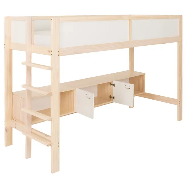 CAMA SISTEMA DE QUARTO INTEGRADO COM ESCRIVANINHA E ESCADA PÉ COM PÉ - NATURAL WASHED/BRANCO - Foto 5