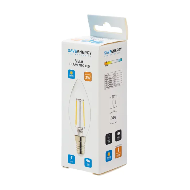 LÂMPADA LED DE FILAMENTO 2W VELA E14 220V LUZ AMARELA SAVE ENERGY - INCOLOR - Foto 2