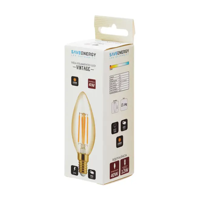 LÂMPADA LED DE FILAMENTO AMB 4W C35 E14 220V LUZ AMARELA SAVE ENERGY - HANBAR - Foto 2