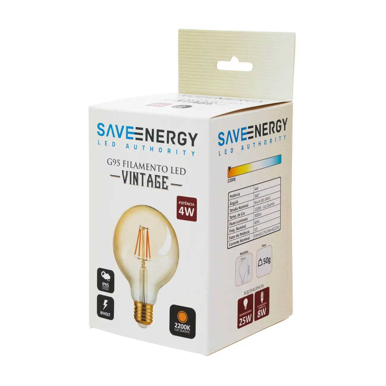 LÂMPADA LED FILAMENTO AMBAR 4W G95 E27 127/220V SAVE ENERGY - HANBAR - Foto 2