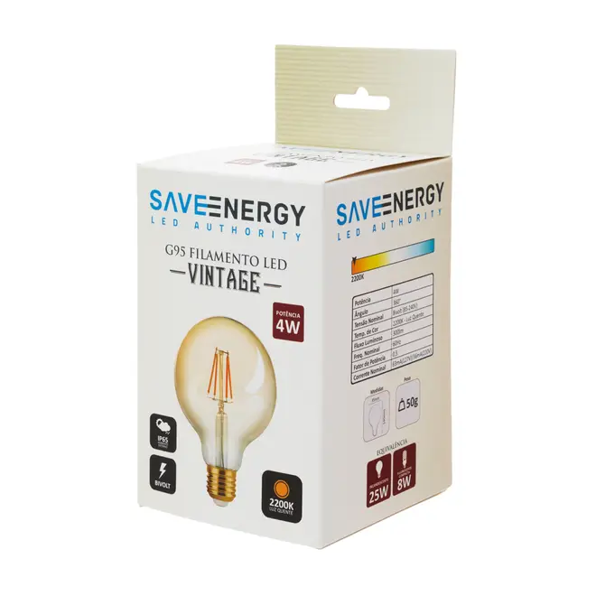 LÂMPADA LED FILAMENTO AMBAR 4W G95 E27 127/220V SAVE ENERGY - HANBAR - Foto 2