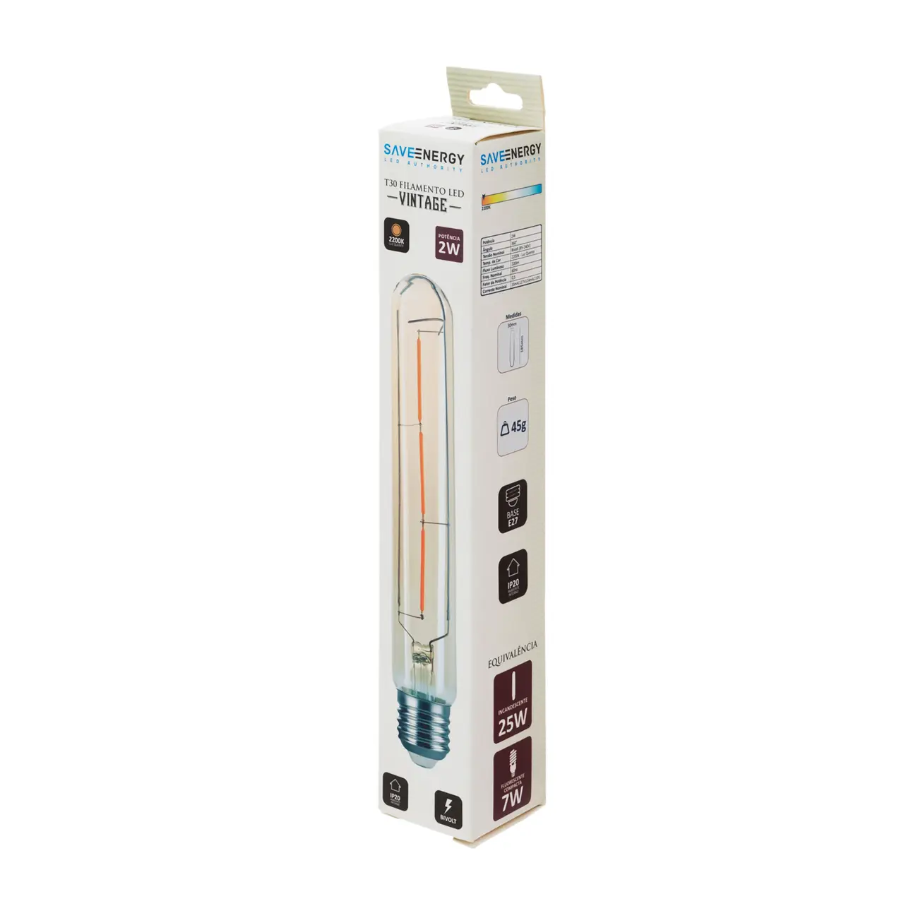 LÂMPADA LED DE FILAMENTO AMB 2W T30 E27 127/220V LUZ AMARELA SAVE ENERGY - HANBAR - Foto 2